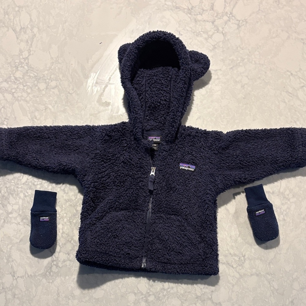 Patagonia Navy Sherpa Hooded Jacket with Mittens
